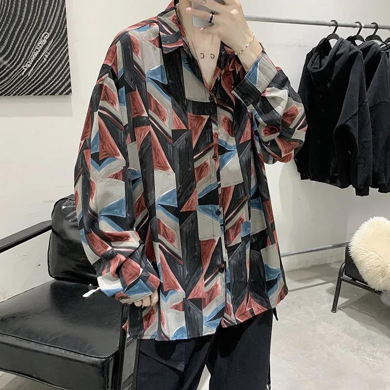 Long Sleeve Turn-down Collar Shirts Loose Printing Handsome Spring Summer Thin Fashion Casual Streetwear Button Men's Clothing