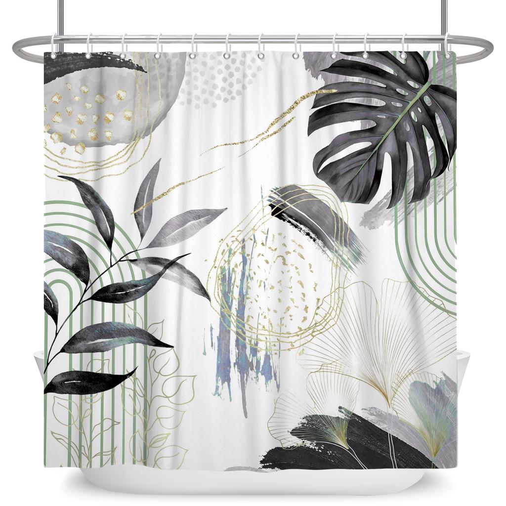 Luxury Tropical Leaf Shower Curtain Watercolor Botanical Waterproof Bath Curtain For Bathroom Decor Modern Boho Style With Hook