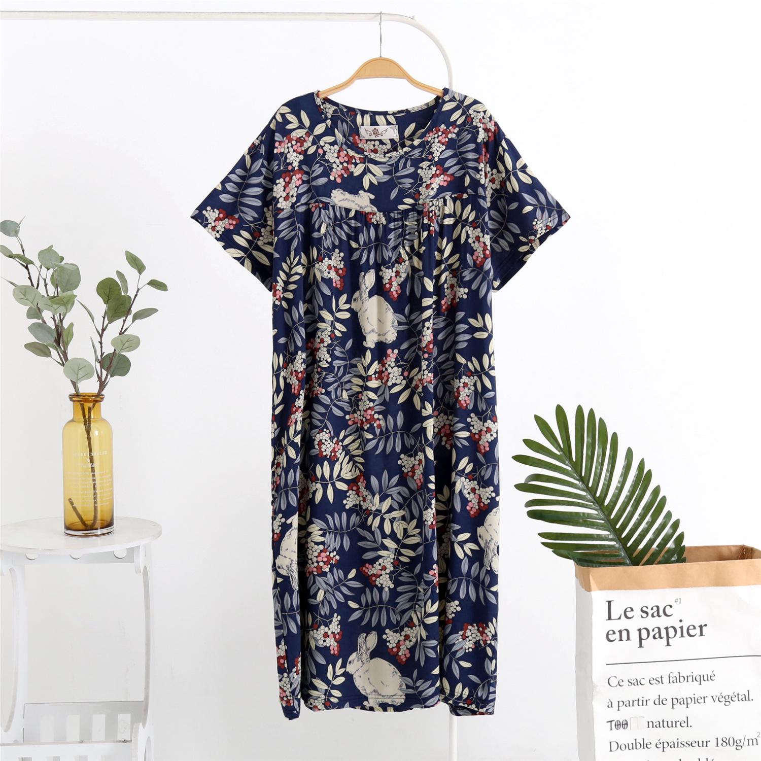 

Жіноча літня нічна сорочка: Короткий рукав, Бавовна Район, Дуже довгий, Великий розмір, Для вагітних One Size (up to 200 Jin)