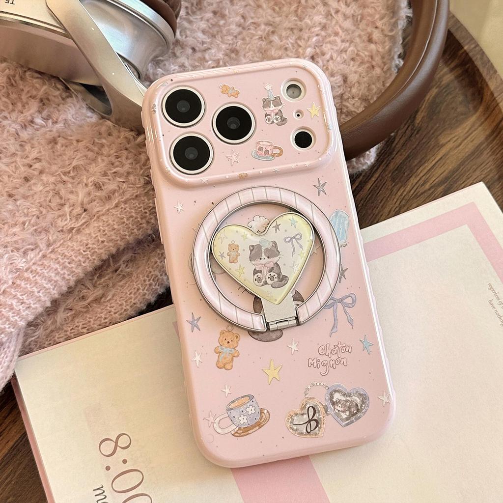 Magnetic Stand Cartoon Fluffy Kitten Soft Phone Case for iPhone 17 Pro Max