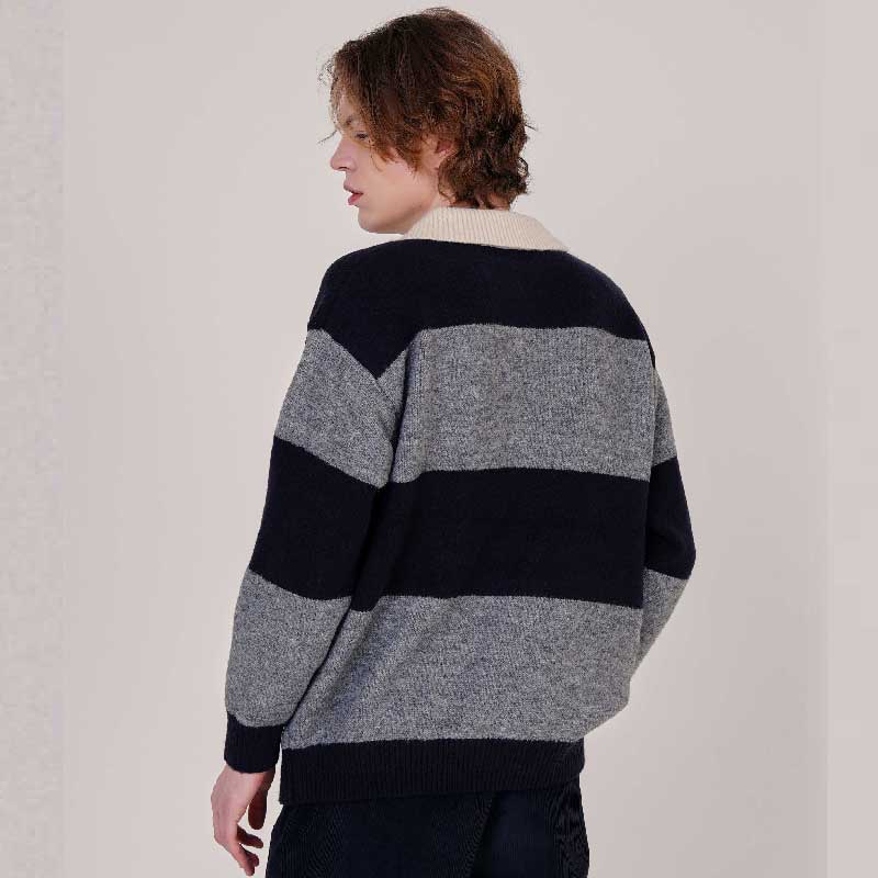 CUSTOMUS Men'S Wool Blend Striped Rugby Collared Knit Cxs25Wsktc26 Nav
