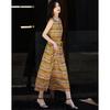 Demana Women's 100% Mulberry Silk Ethnic Striped Sleeveless Dress