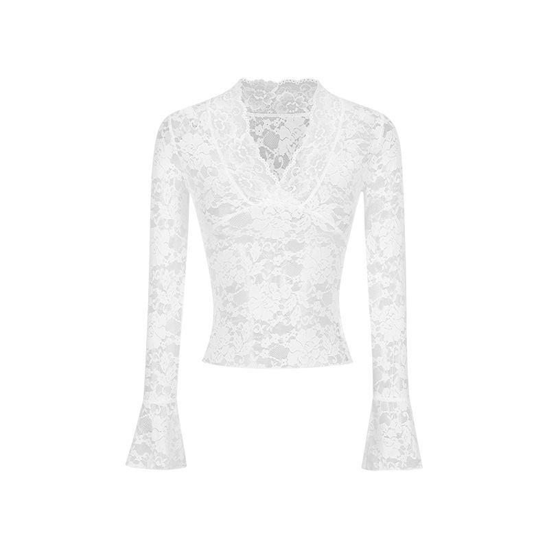 

дизайн: Соблазнительный воротник, Кружевная блузка, стройнящая талию, Облегающий топ S белый