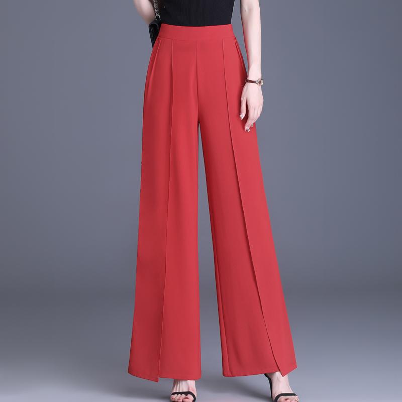 Summer Chiffon Wide Leg Trousers Women Fashion High Waist Pants