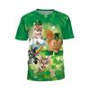 Cute Cat and Puppy Pattern 3D Digital Printing Women's Trendy Round Neck Short Sleeved T-shirt