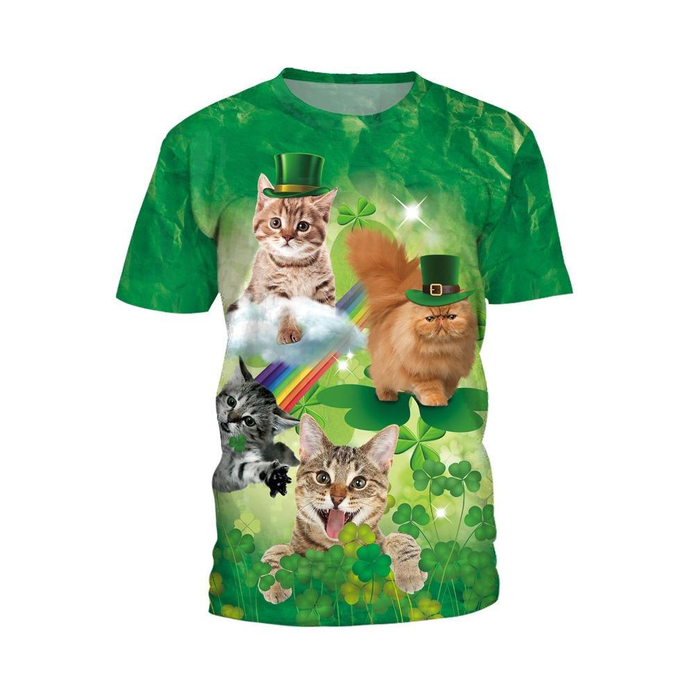 Cute Cat and Puppy Pattern 3D Digital Printing Women's Trendy Round Neck Short Sleeved T-shirt