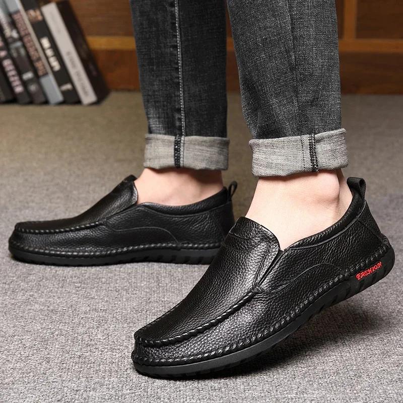 Genuine Leather Men's Leather Shoes, Casual Black Soft Sole, Comfortable Men's Shoe Cover, Men's Lefu Shoes, Driving Shoes38-44