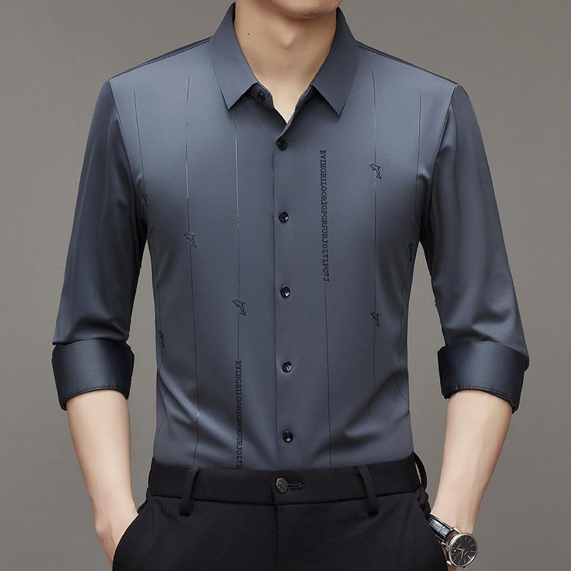 Spring New Men's Casual Long-Sleeved Shirt Solid Color Stretch Fashion Trendy Non-Ironing Shirt