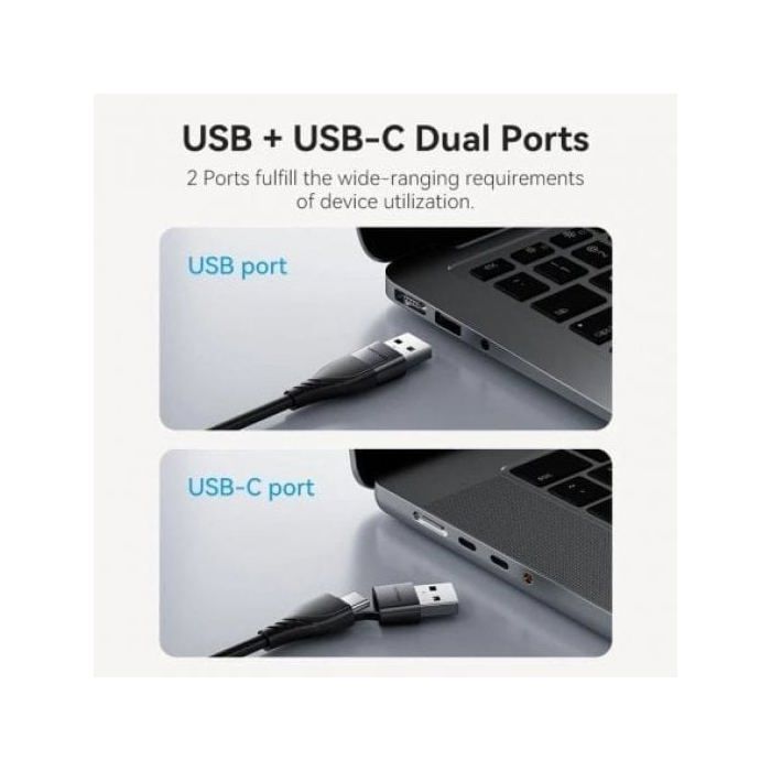 Adaptador Vention ACYHB USB-C Macho + USB-A Macho a HDMI Hembra 1080P Gris 0.15m