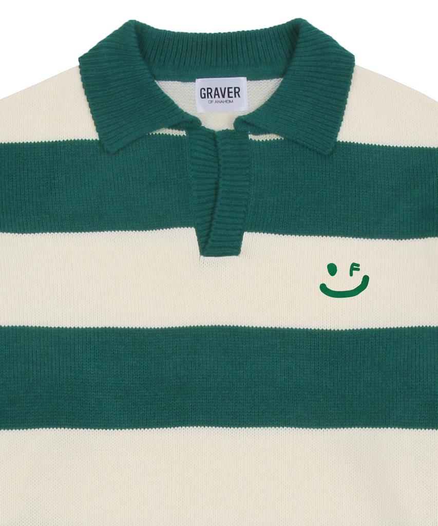GRAVER [Unisex] Drawing Smile Stripe Collar Knit_Green