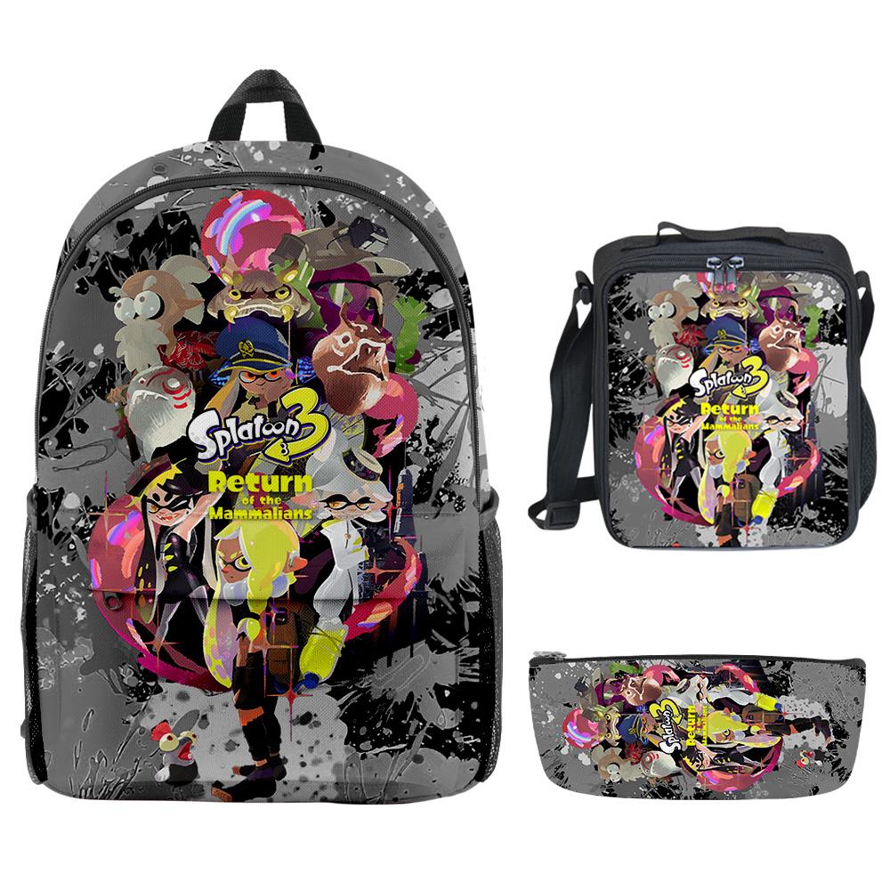 Luxury Novelty Cool Splatoon 3 3D Print 3pcs/Set Student School Bags Laptop Daypack Backpack Crossbody Lunch Bag Pencil Case