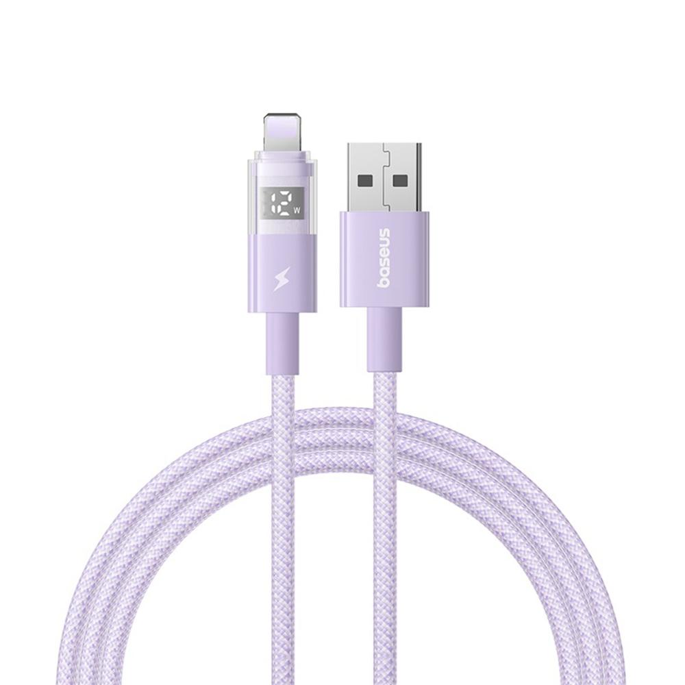 BASEUS USB to Lightning Cable 2.4A Fast Charging Data Cable Digital Display Transparent Port 1m Nylon Braided