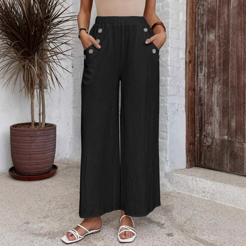 GMXIA Women's Fashion Casual Solid Color Print High Waist Pants & Capris