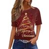 Women's Fashionable Casual Short Sleeve Christmas Print Round Neck Pullover Top