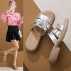 Temperament One-word Open-toed Cool Slippers Women's 2025 Summer New Outer Wear Thick-soled Square Head Large-size Foreign Trade Women's Shoes Wedge H