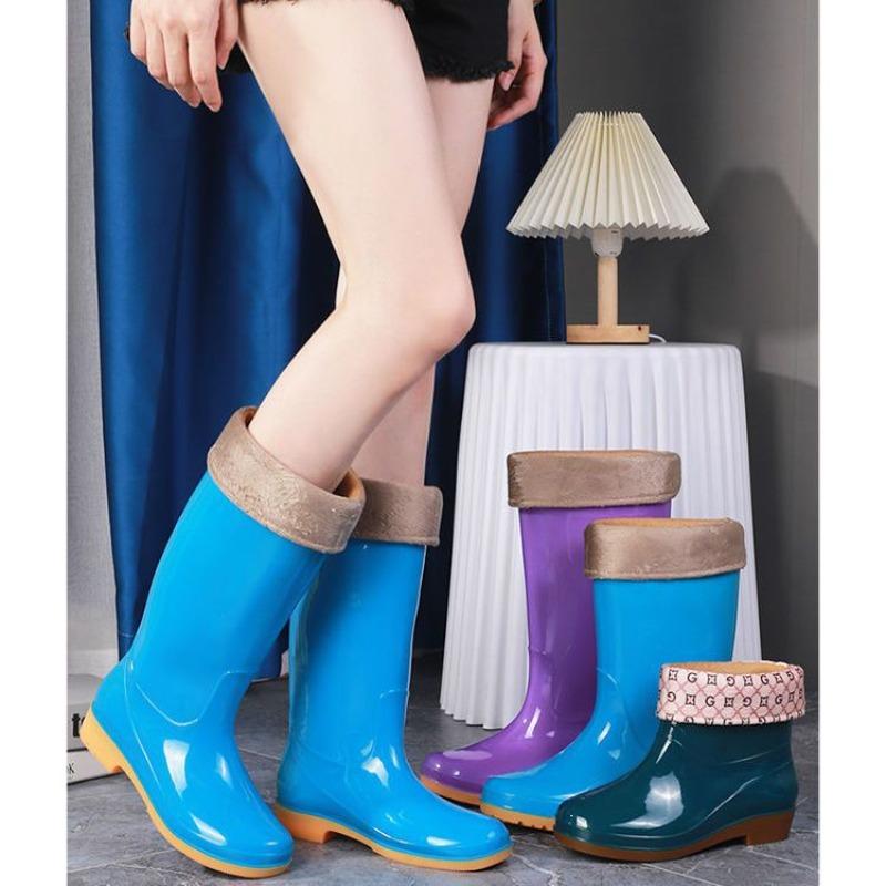 Medium tube tall tube rain shoes women's warm cotton waterproof and non-slip water shoes adult rain boots women's laundry and car wash