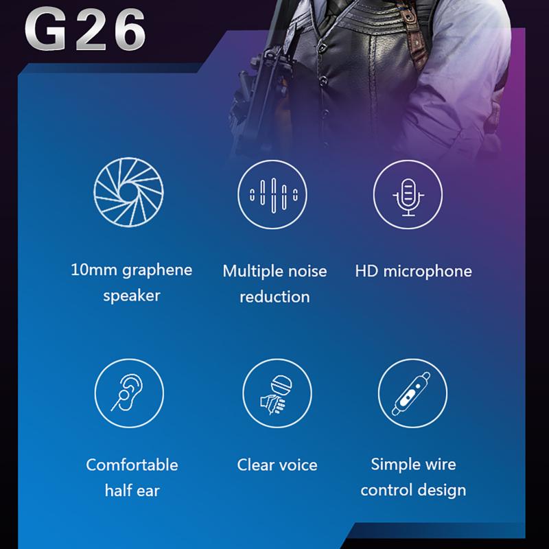 G26 Wired 3.5mm Plug In-ear Gaming Headset With Microphone For Mobile Phone Computer