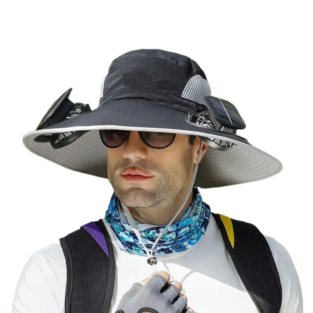 

2 Solar Fan Sun Hat with Solar Fan Waterproof USB Recharging Sun Bucket Hat Sun Protection Solar Powered Wide Brim Sun Hat Beach