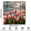1pc Lakeside Tulip Print Shower Curtain, Waterproof Polyester with Hooks, Machine Washable, Stain Resistant, Woven Fabric