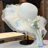 Summer Straw Hat For Women With Lace Bow Sun Protection Beach Vacation