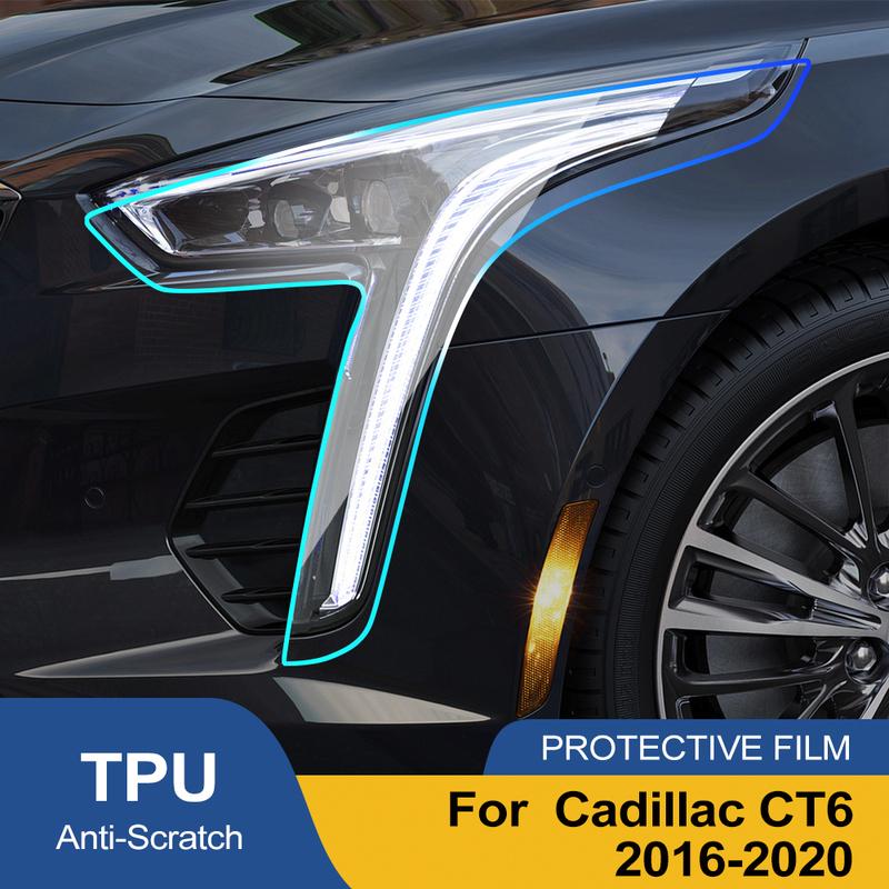Für Cadillac CT6 2016-2020 Rauchschwarz Hochglanz Vorgeschnitten Scheinwerferschutzfolie TPU PPF Kratzfest Auto Vinyl Folien Kit