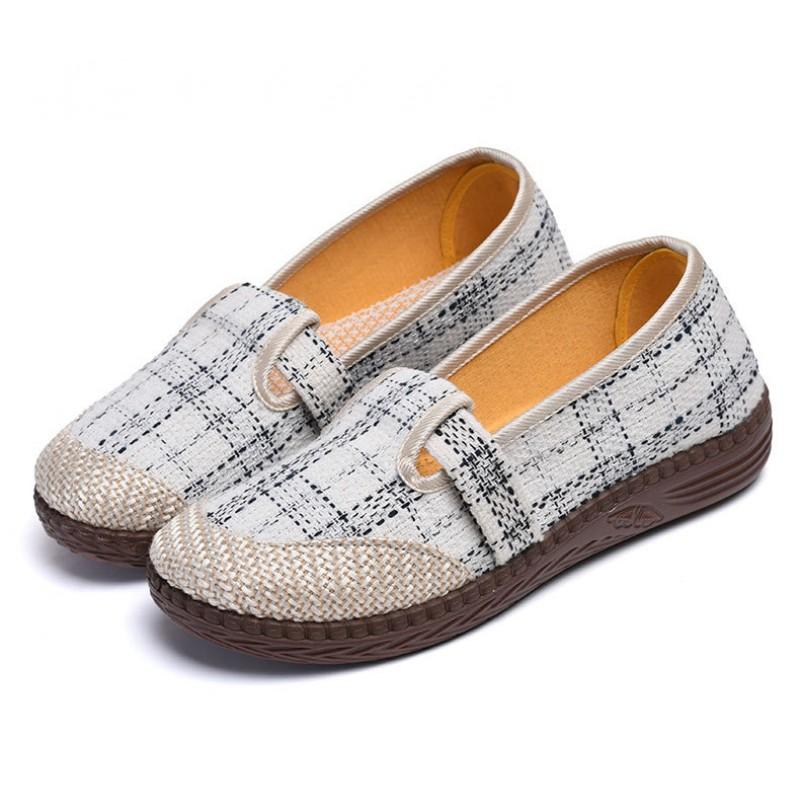 Womens Slip-On Flat Loafers Comfortable Cotton Fabric Casual Shoes Non-Slip Rubber Sole