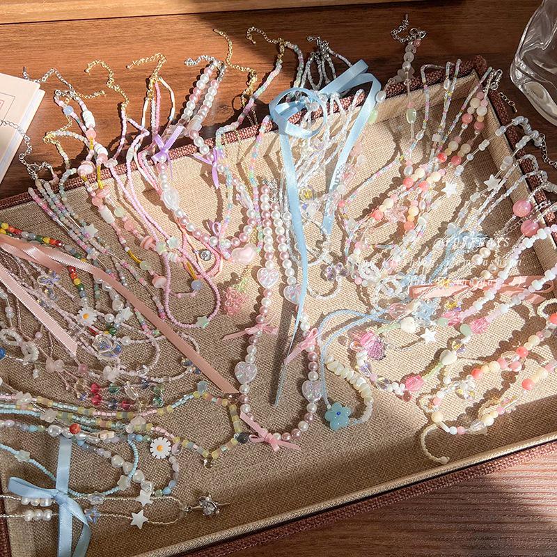 Sweet Dopamine Beaded Necklace: Trendy Heart, Flower & Bow Choker