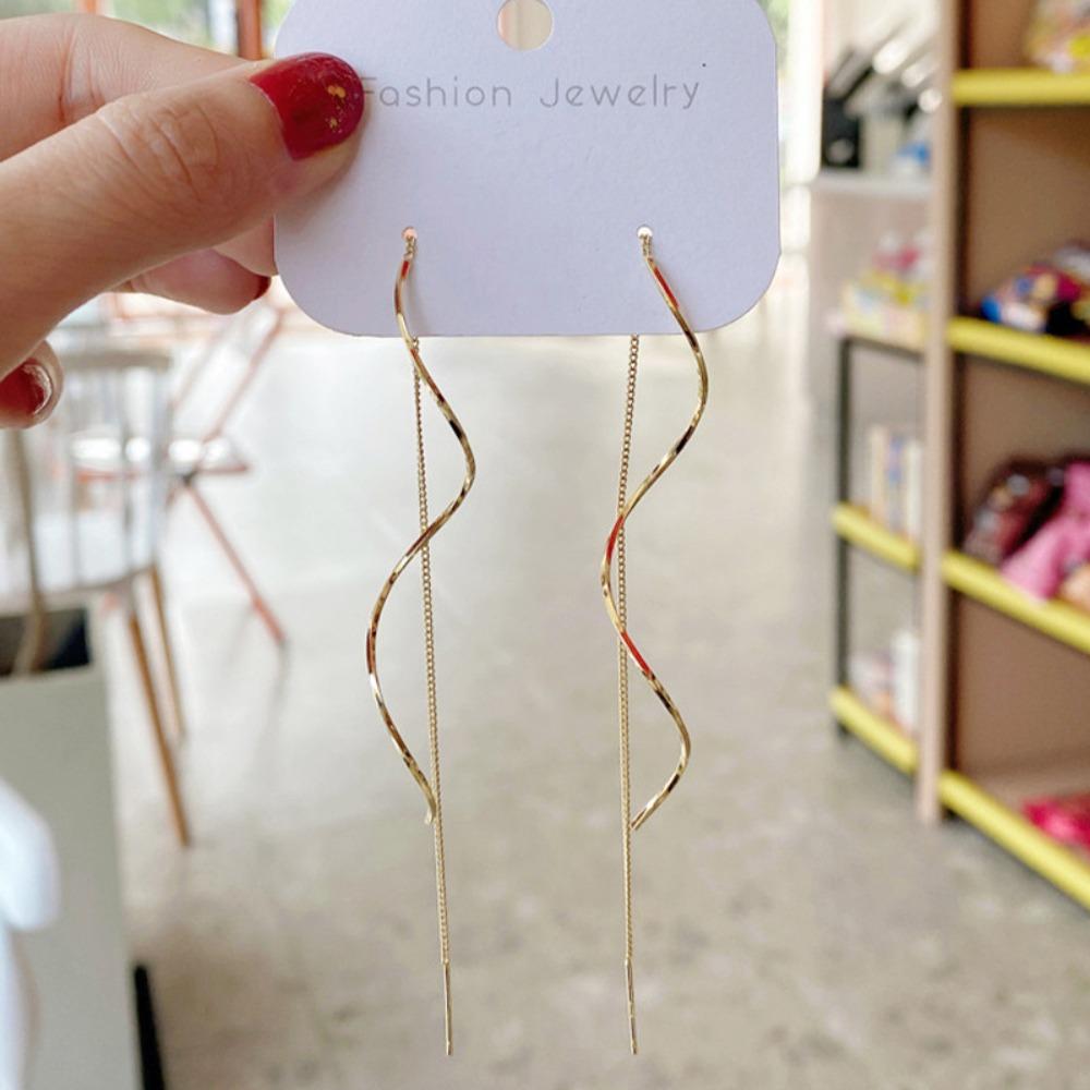 Nuovi Orecchini a Filo Lunghi Ondulati con Pendente per Donne, Spirale Classica in Acciaio Inossidabile, Gioielli Coreani, Regalo
