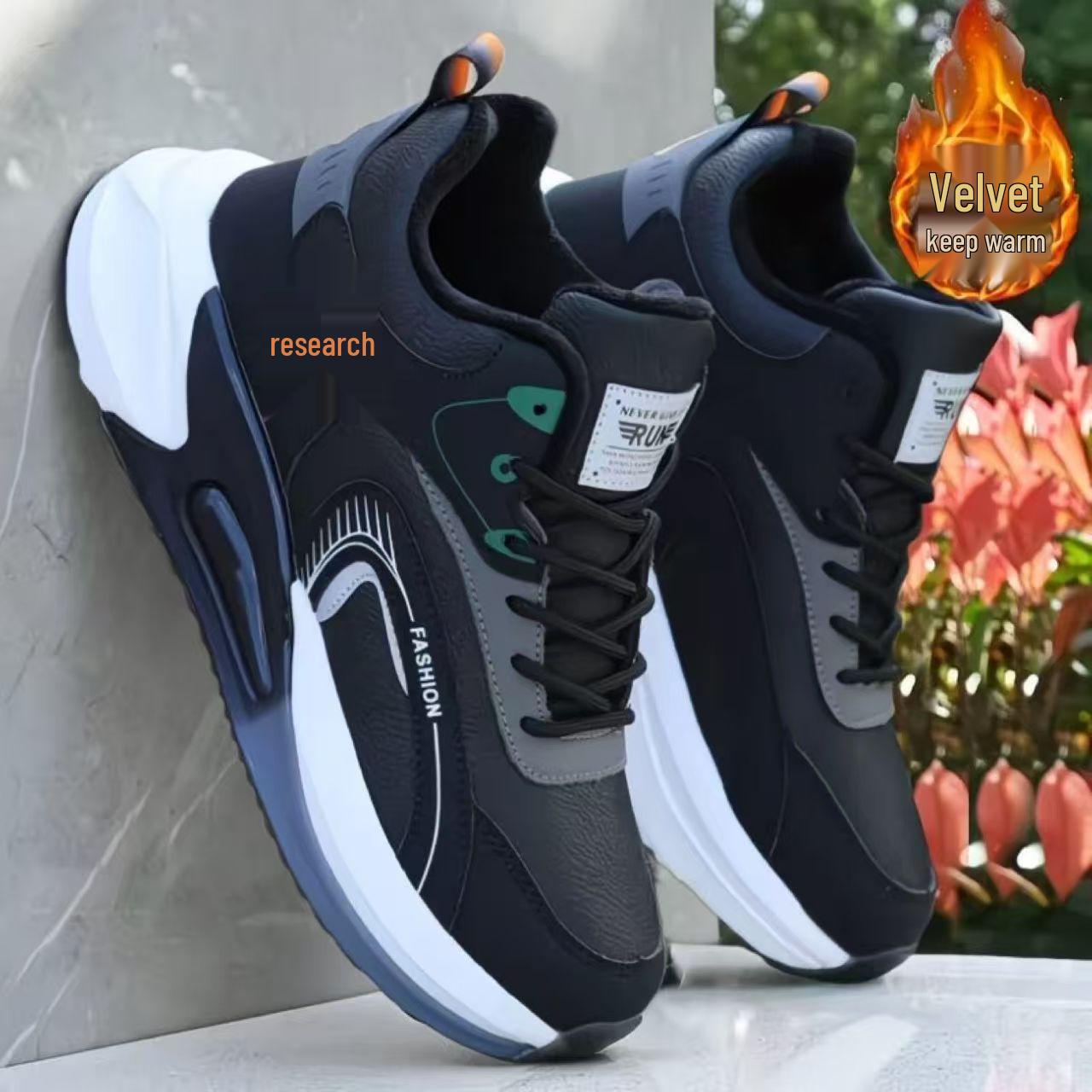 

Men s 2023 Autumn Waterproof Leather Basketball Shoes - Cold-Proof, Thick, Warm, Velvet-Lined, Casual Sports Cotton Sneakers 43