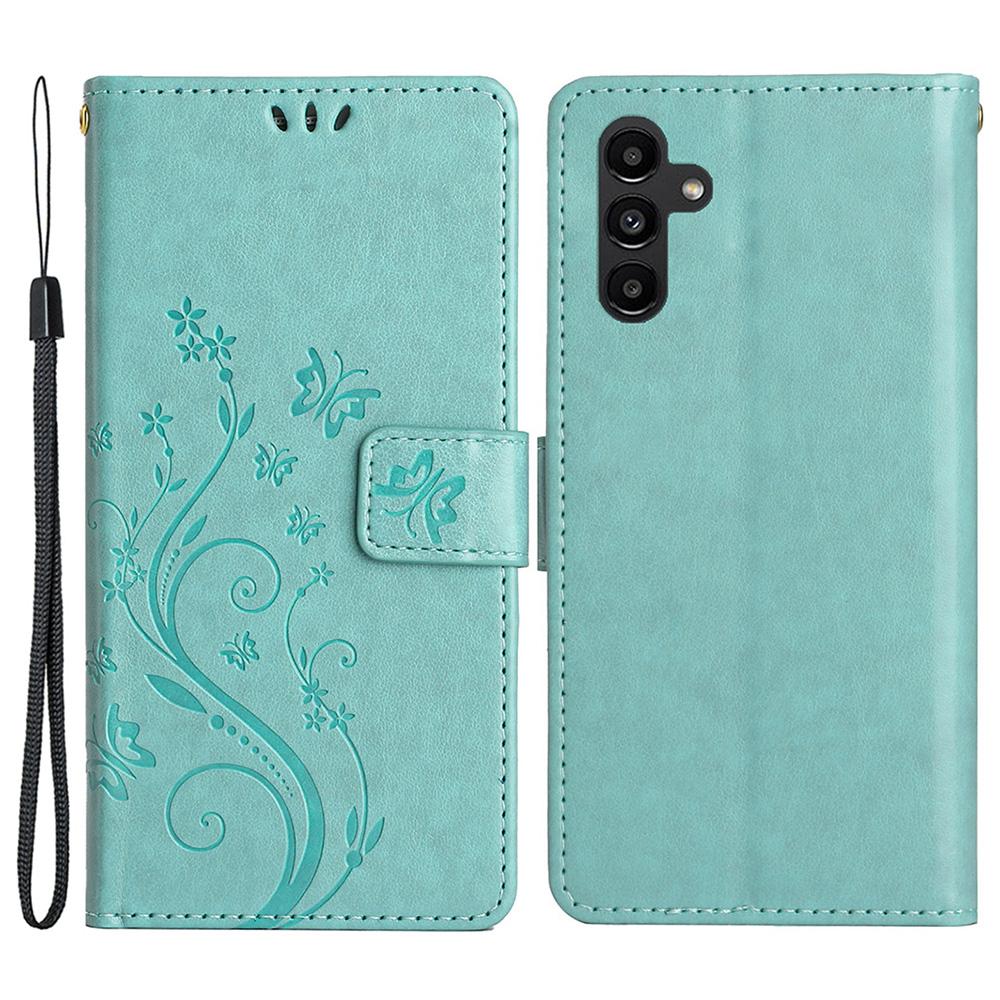 

For Samsung Galaxy A35 5G Leather Case Wallet Phone Cover with Butterfly Pattern Baby Blue