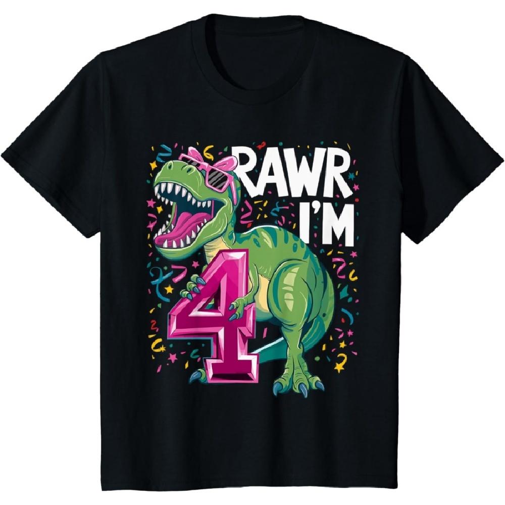 

4 Year Old T Rex Dinosaur 4nd Birthday Girl T-Shirt S