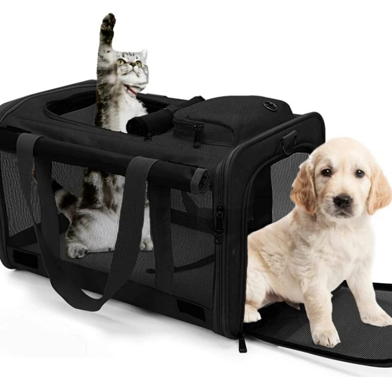 

Large Capacity Cat Carrier Bag Soft-Sided Collapsible Shoulder Bag Ventilation Pet Carrying Handbag for Cat Puppy Dog Supplies 47x26.5x29cm чёрный