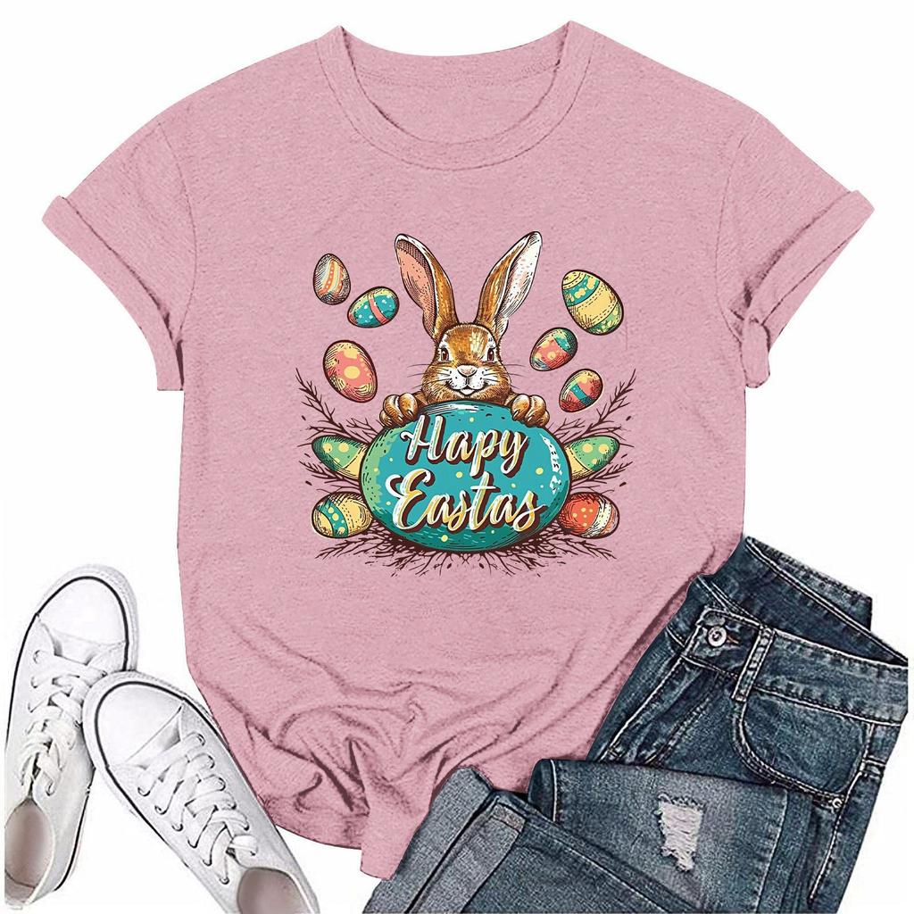 Damenmode Bedrucktes Rundhals Kurzarm Freizeit T-Shirt Top