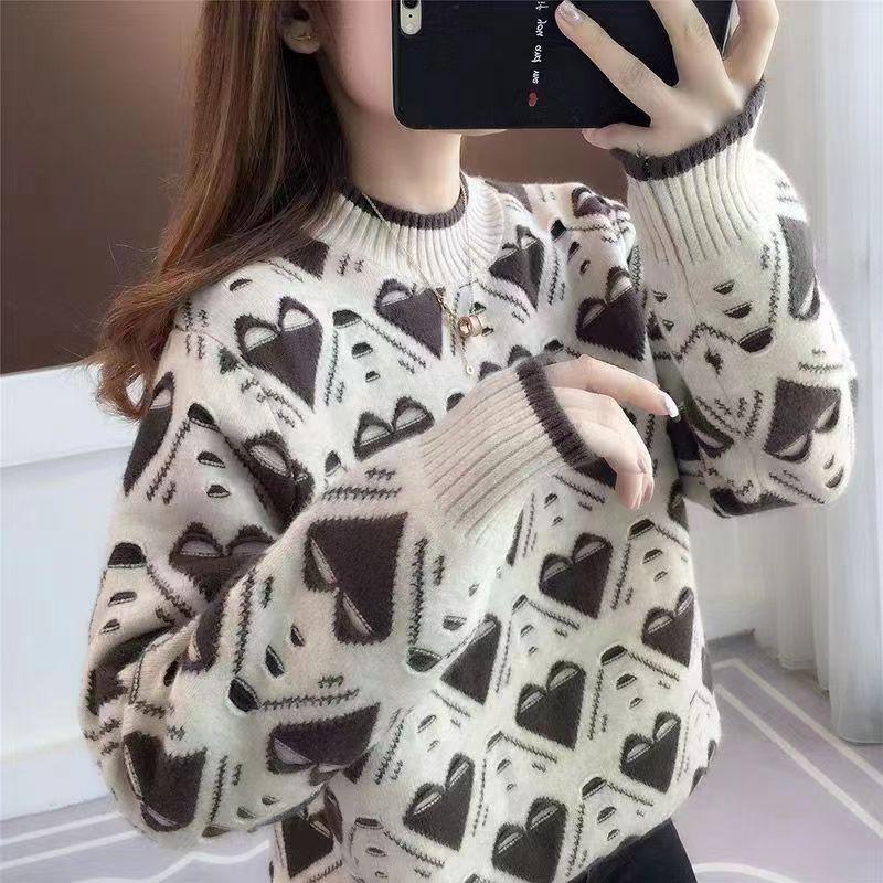 Thick and Loose Pullover for Women Fashionable and Casual Long-sleeved Knitted Sweater Trendy for Autumn and Winter
