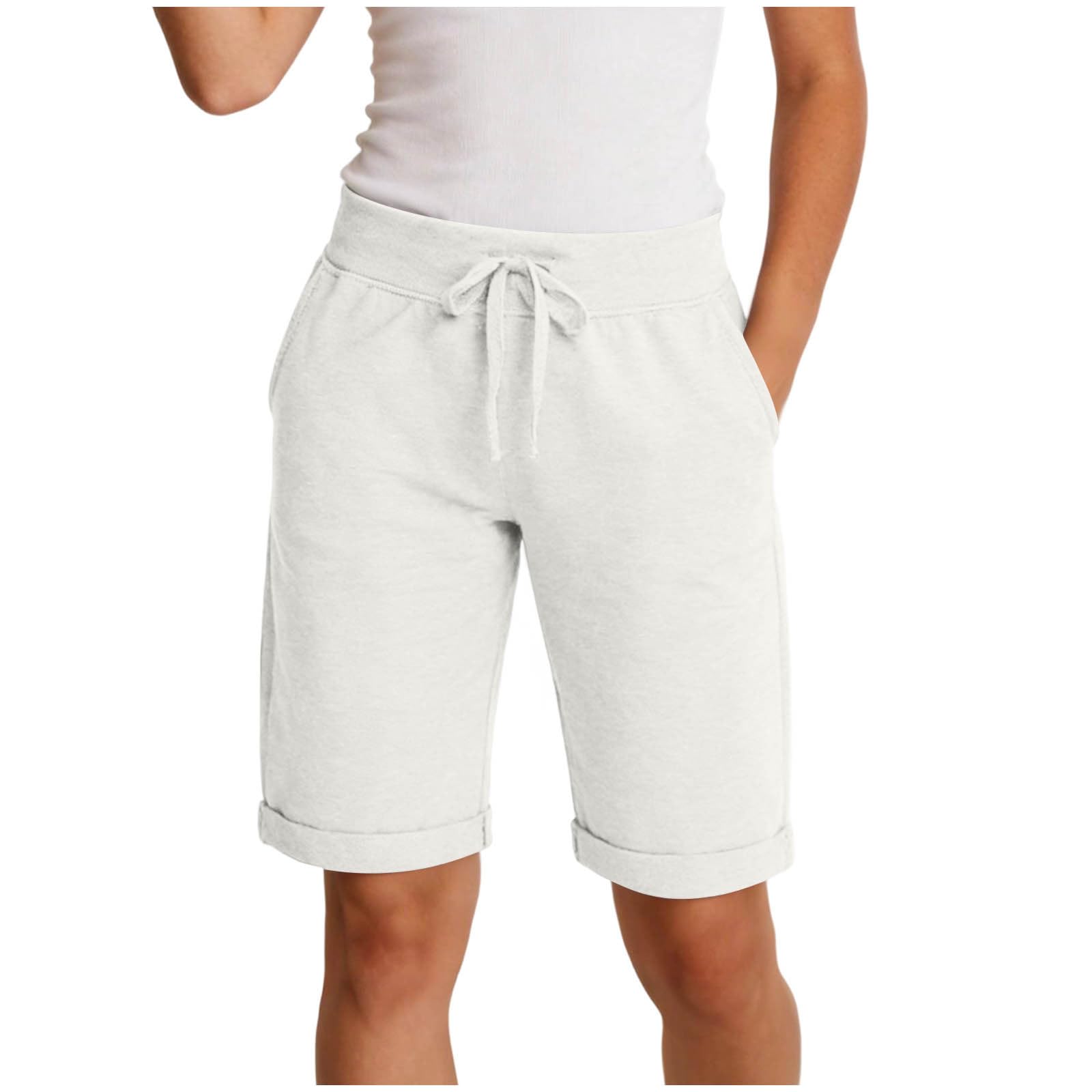 

Womens Shorts Elastic Waist Short Rolled Up Hem Short With Pockets XL білий