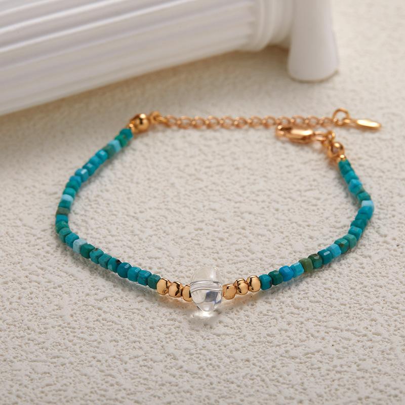 Original Design S925 Sterling Silver Natural Turquoise White Crystal Bracelet Women'S Light Luxury Premium Sense Beaded Xiaohongshu