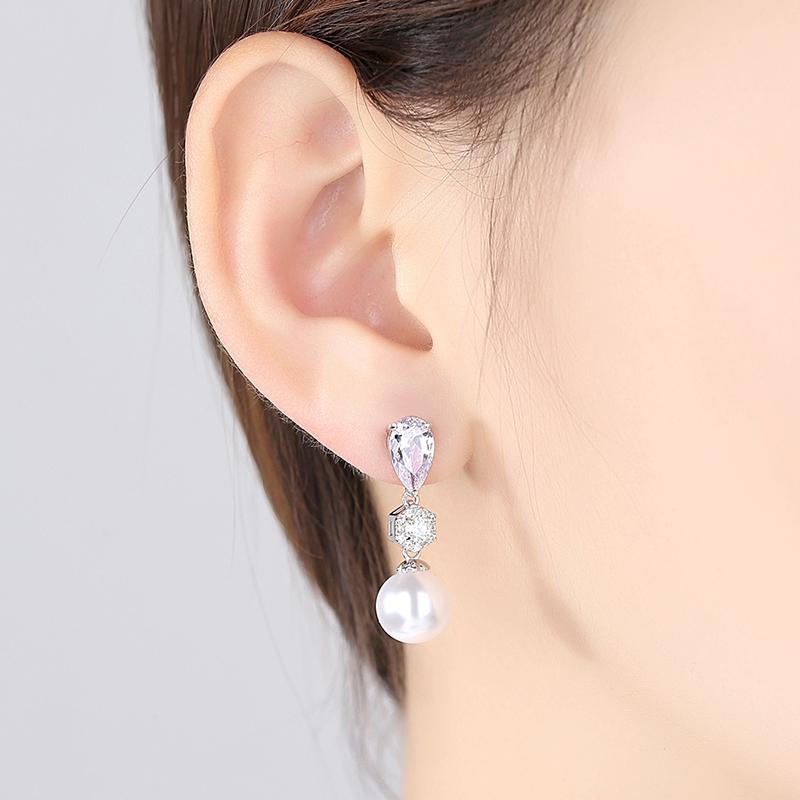 CMM Elegant White Gold Color AAA Cubic Zirconia Beads Drop Earrings