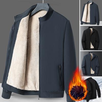 Herren Baumwollmantel Stehkragen Langarm Verdicktes Samtfutter Winterjacke mit Taschen