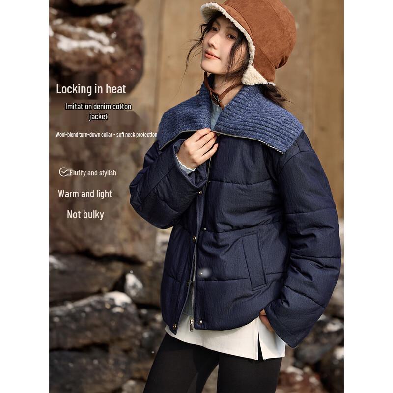 XWI Women s Faux Denim Lapel Padded Winter Jacket S