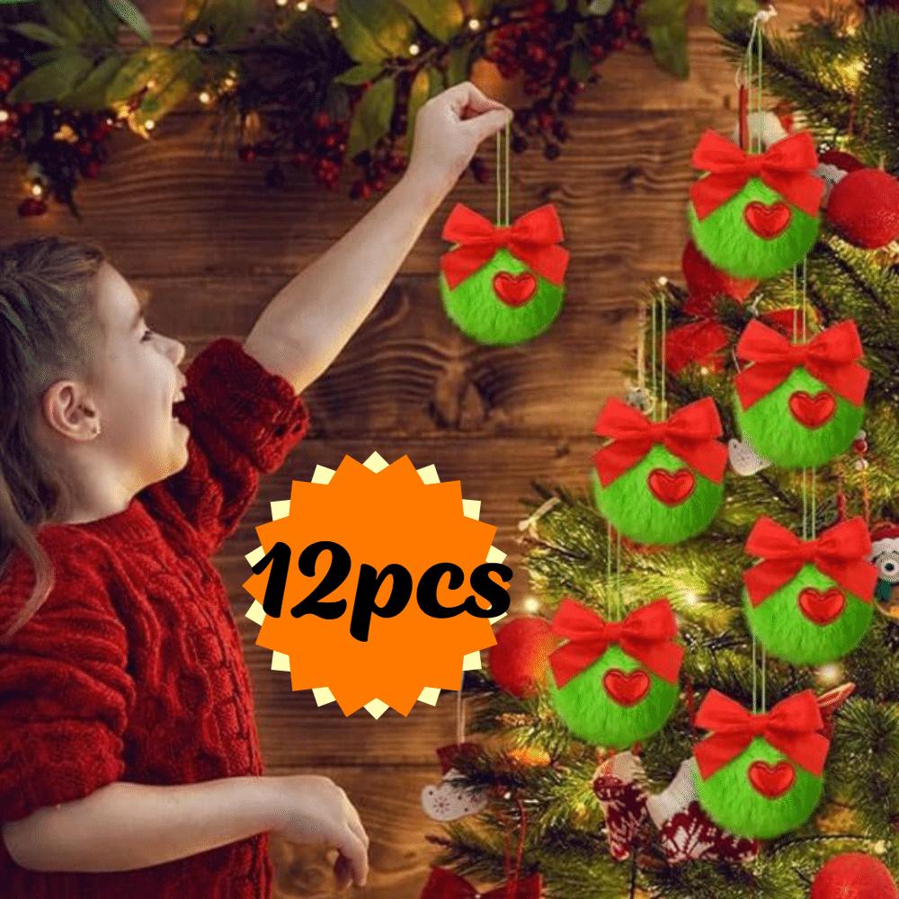 12Pcs Furry Green Plush Christmas Balls Soft Christmas Tree Hanging Decoration  Door