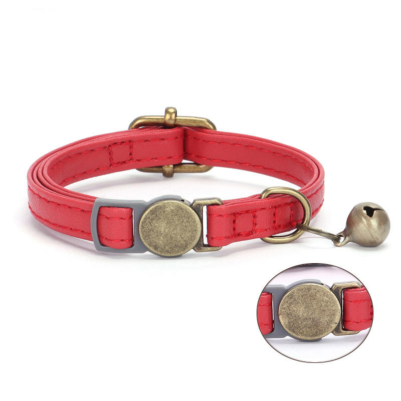 Vintage Cat Collar Breakaway Personalized Adjustable Leather Pet Collar with Bells and Quick Release Buckle