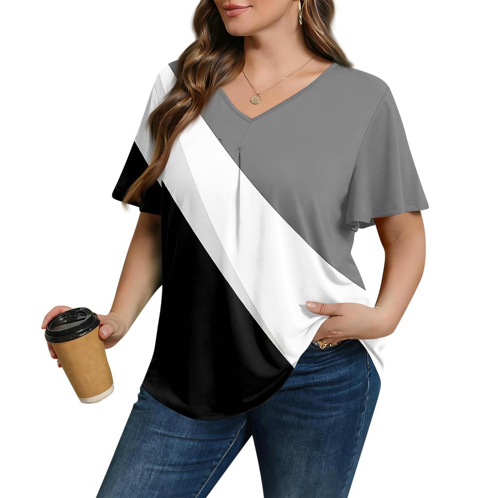 Modische Damen Übergröße Lässige Lockere Kurzarm Elegante V-Ausschnitt Bluse Für die Arbeit