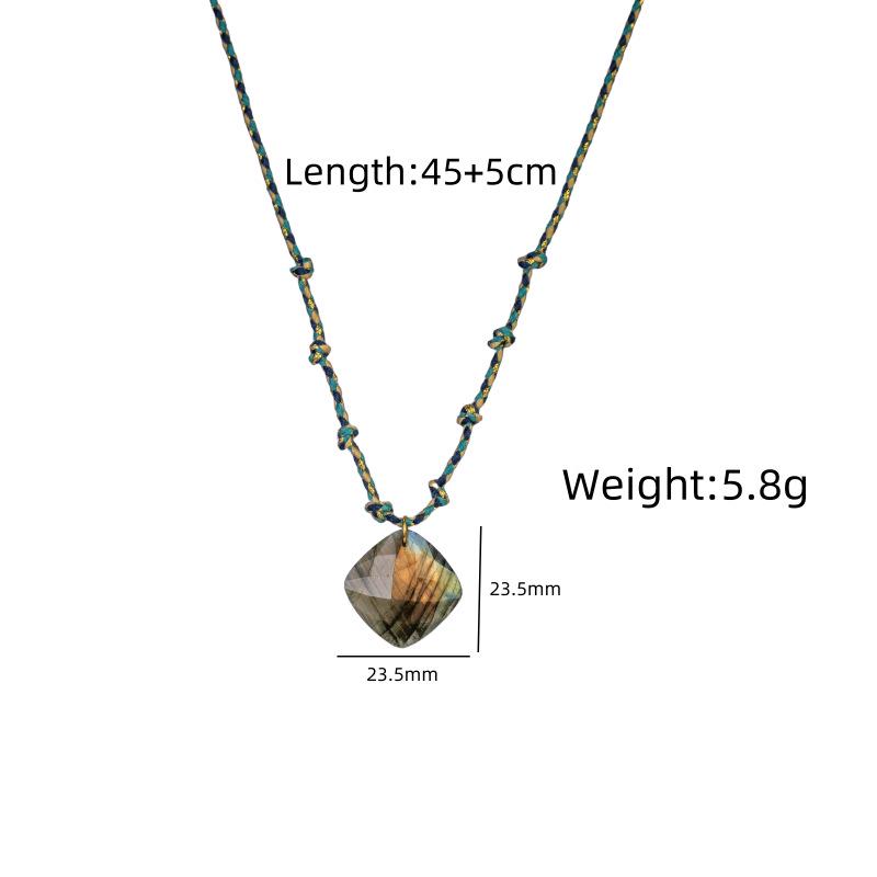 Elegant Blue Braided Rope Labradorite Necklace with Stainless Steel and Natural Stone Pendant