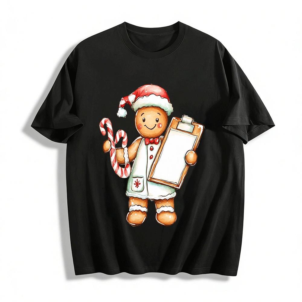 Gingerbread Man Nurse Themed Christmas Casual Top Pure cotton T-shirt XXS