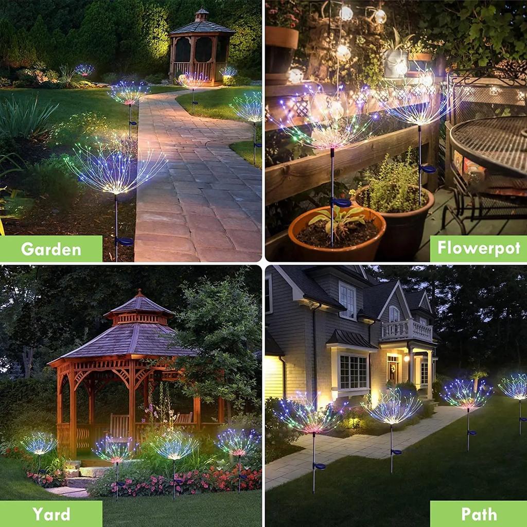 1PC LED Solar Powered Firework Light Outdoor Waterproof Garland Lamp Garden Fences Lawn Ornaments For Wedding Party Decoration