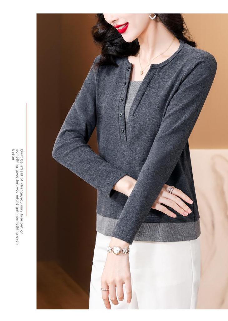 Elegant Korean Style Two-Piece Long-Sleeve Top for Women - Loose, Versatile, and Stylish Base Layer Shirt