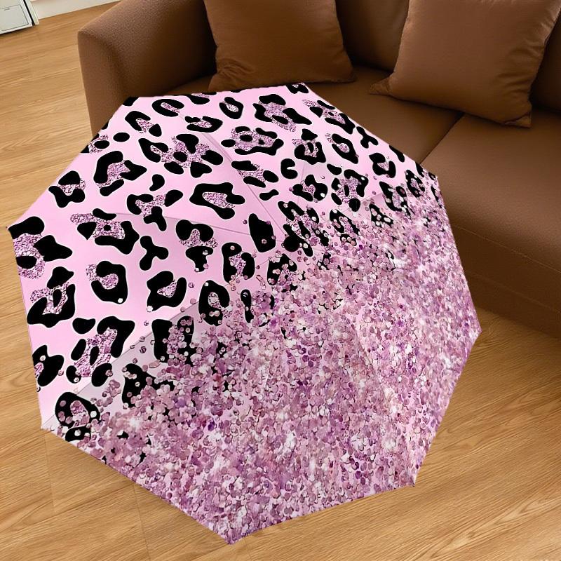 1 Stück Leopardendruck Glitzer-Regenschirm - 9 Speichen verstärkt, Automatisches Öffnen, Leicht & Langlebig, Niedliches Modeaccessoire für Draußen - P0769