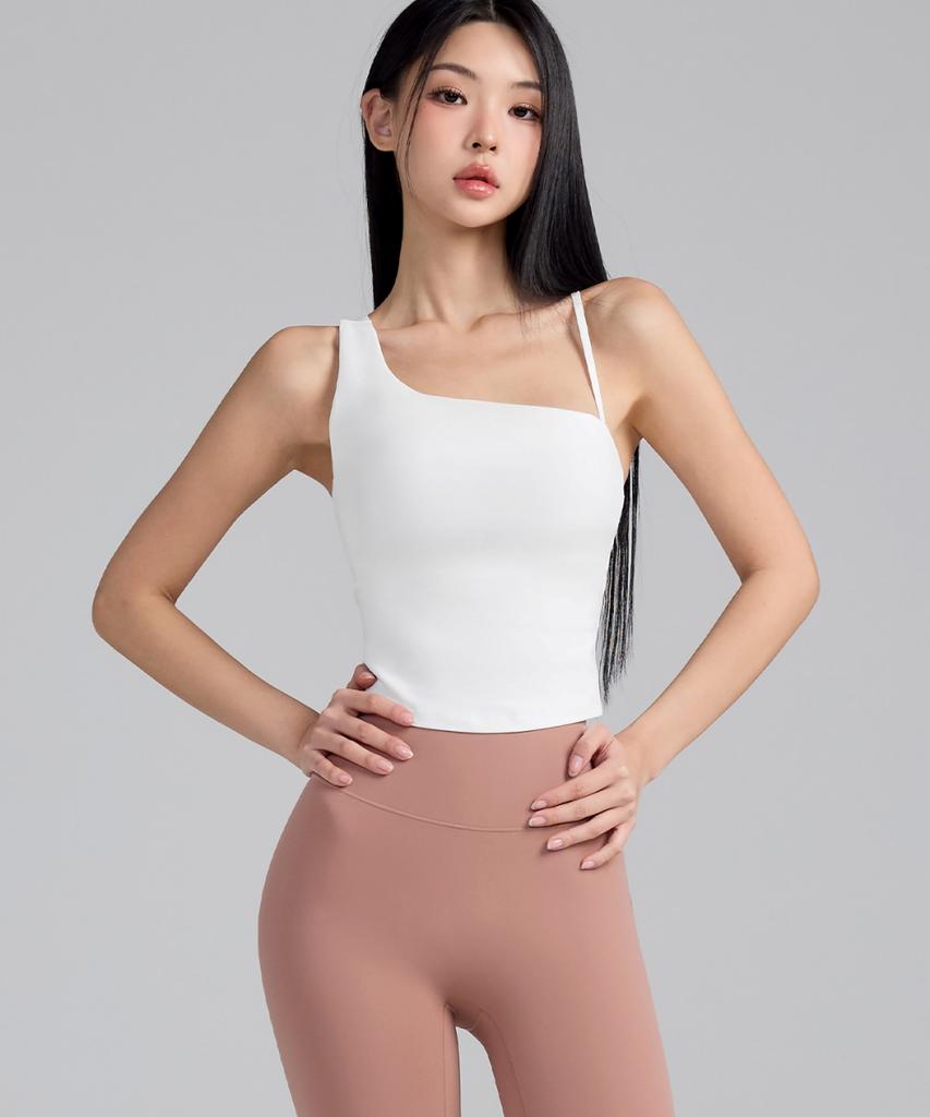 XEXYMIX Asymmetrical Strap Crop Top Sage Green