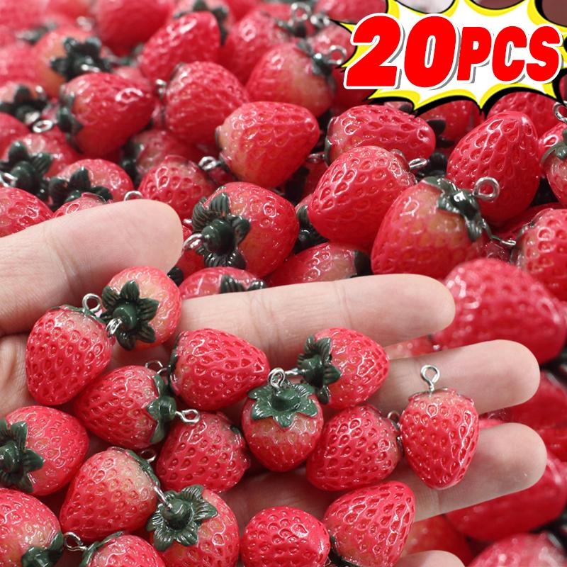 5-20pcs Strawberry Resin Pendant Charms Fruit Fashion Pendant DIY Earrings Bracelet Findings Jewelry Accessories 1.6X2.5CM