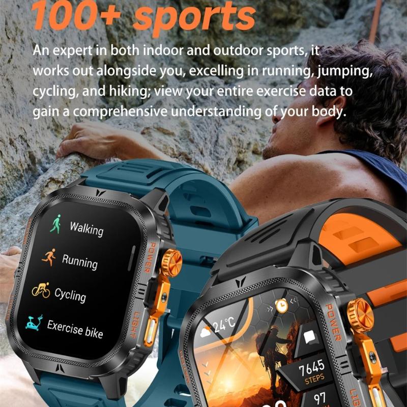 2026 New 1200mAh Rugged Military GPS Smart Watch Men 2.01" AMOLED Screen IP68 Waterproof Clock SOS Call Fitness Flashlight Smartwatch IOS Gift